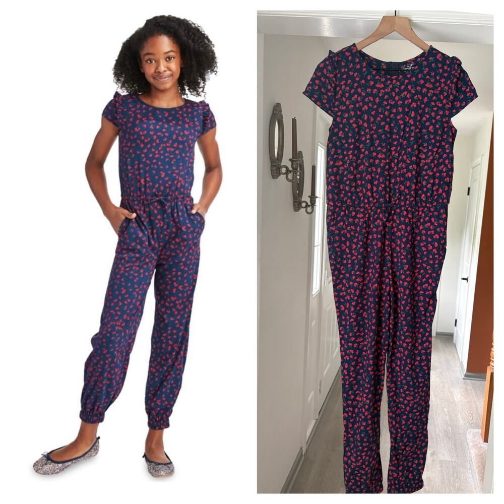 Vineyard Vines | Navy Blue Cherry Print Jumpsuit Girls Size 16